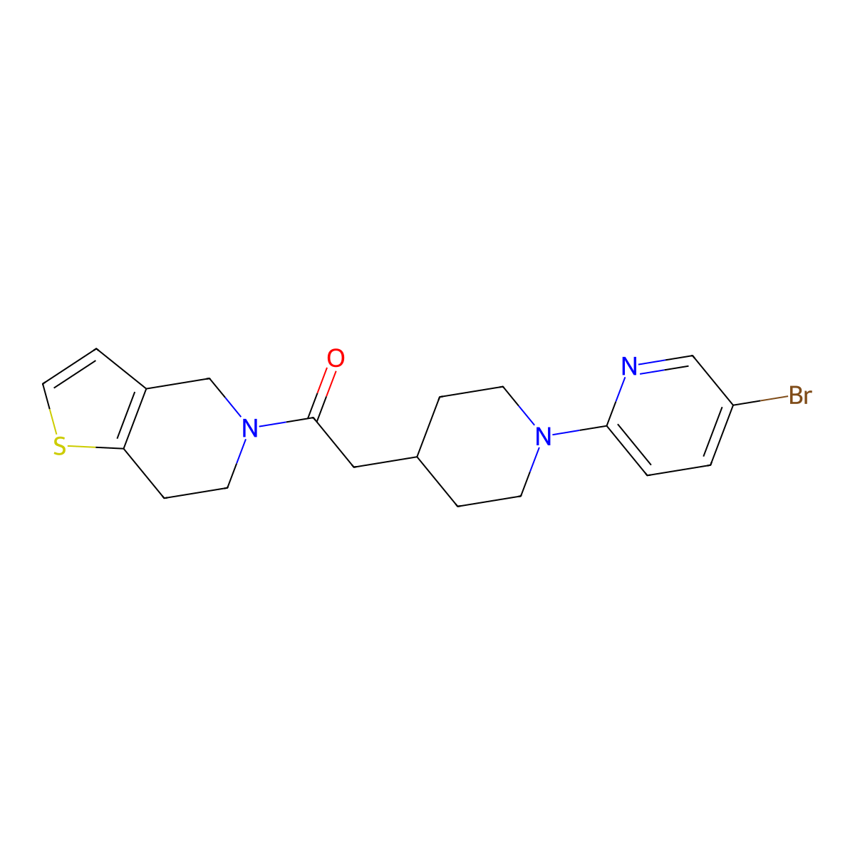 2-[1-(5-bromopyridin-2-yl)piperidin-4-yl]-1-{4H,5H,6H,7H-thieno[3,2-c]pyridin-5-yl}ethan-1-one molecular structure, CAS 3054436-73-3