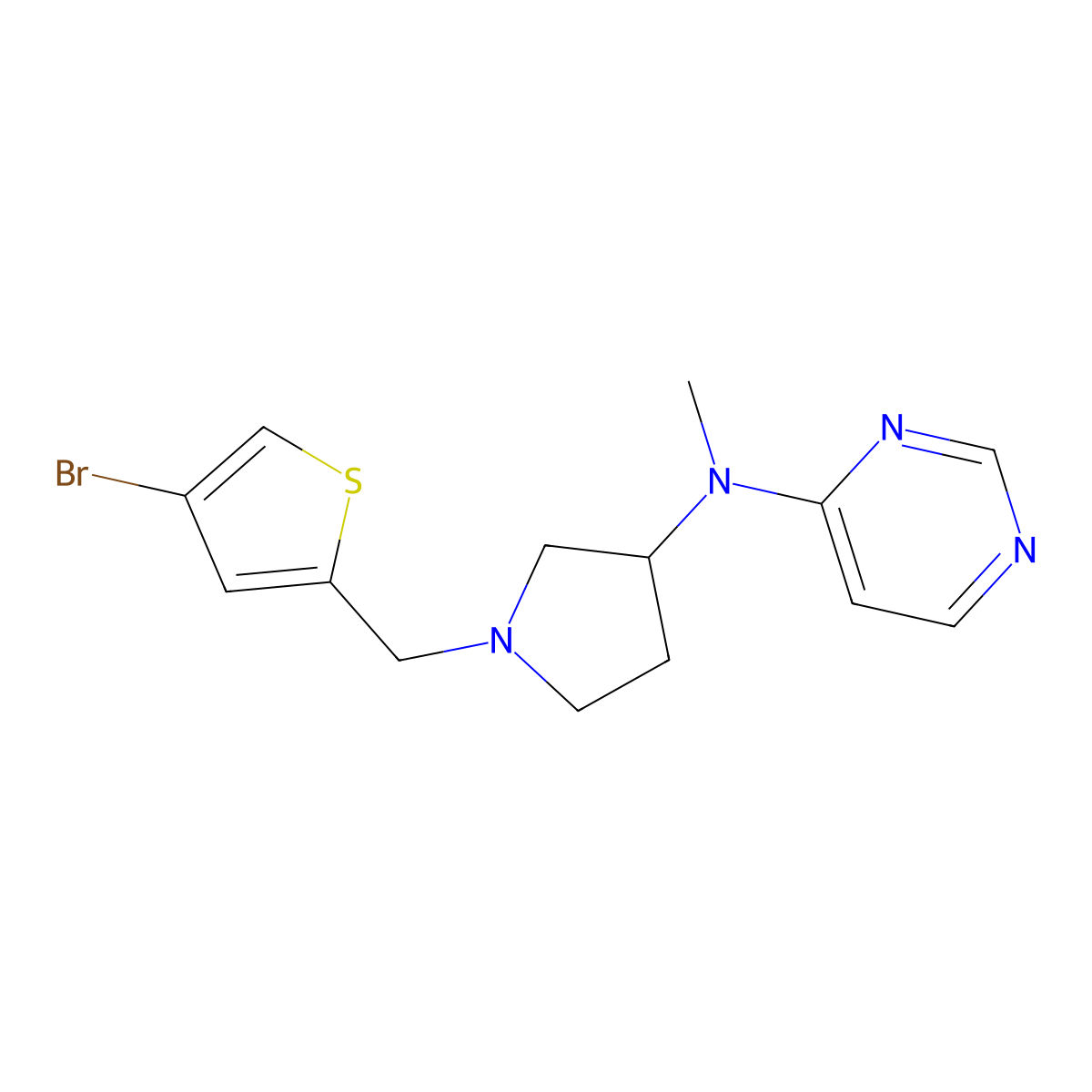 N-{1-[(4-bromothiophen-2-yl)methyl]pyrrolidin-3-yl}-N-methylpyrimidin-4-amine molecular structure, CAS 3054436-78-8