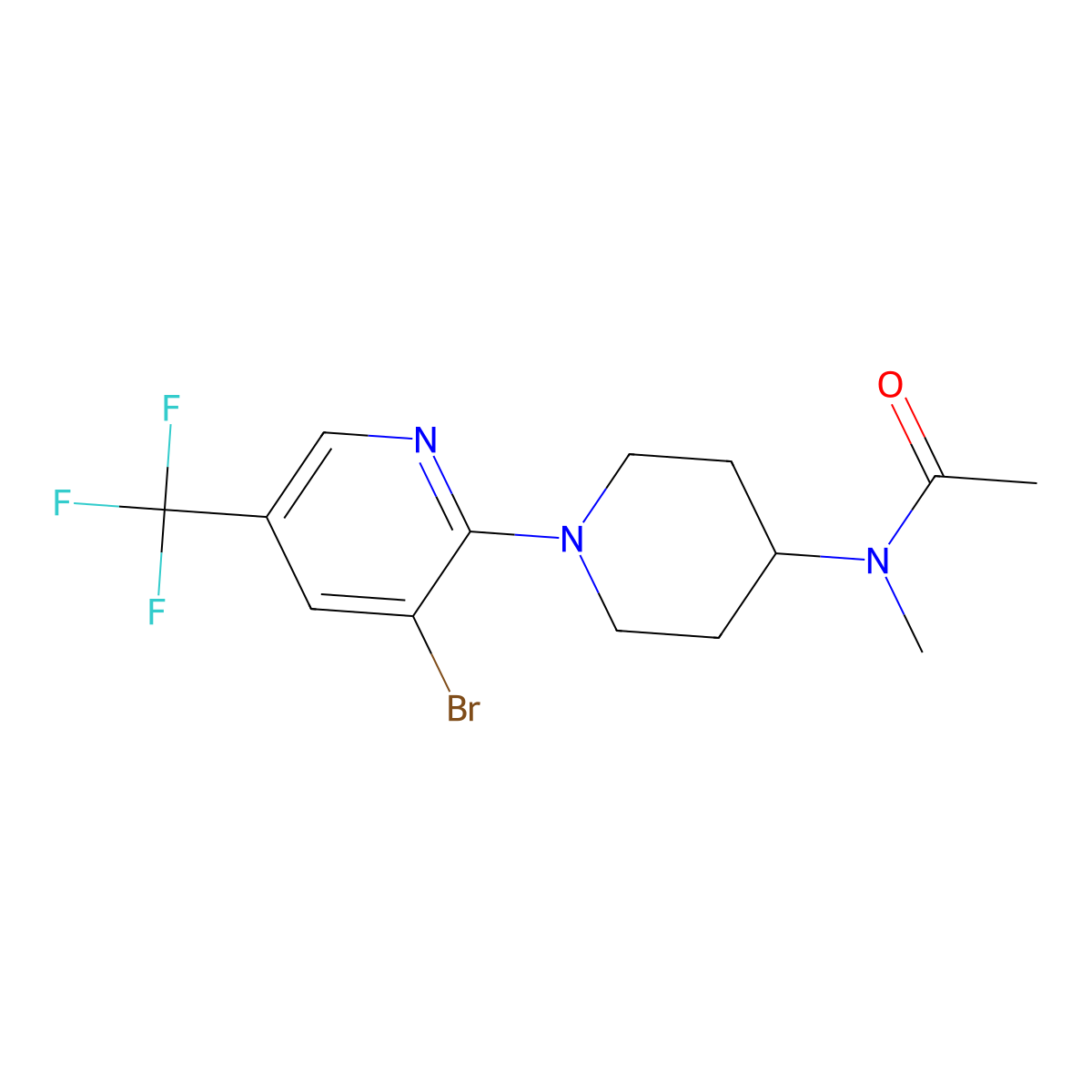 N-{1-[3-bromo-5-(trifluoromethyl)pyridin-2-yl]piperidin-4-yl}-N-methylacetamide molecular structure, CAS 3054436-83-5