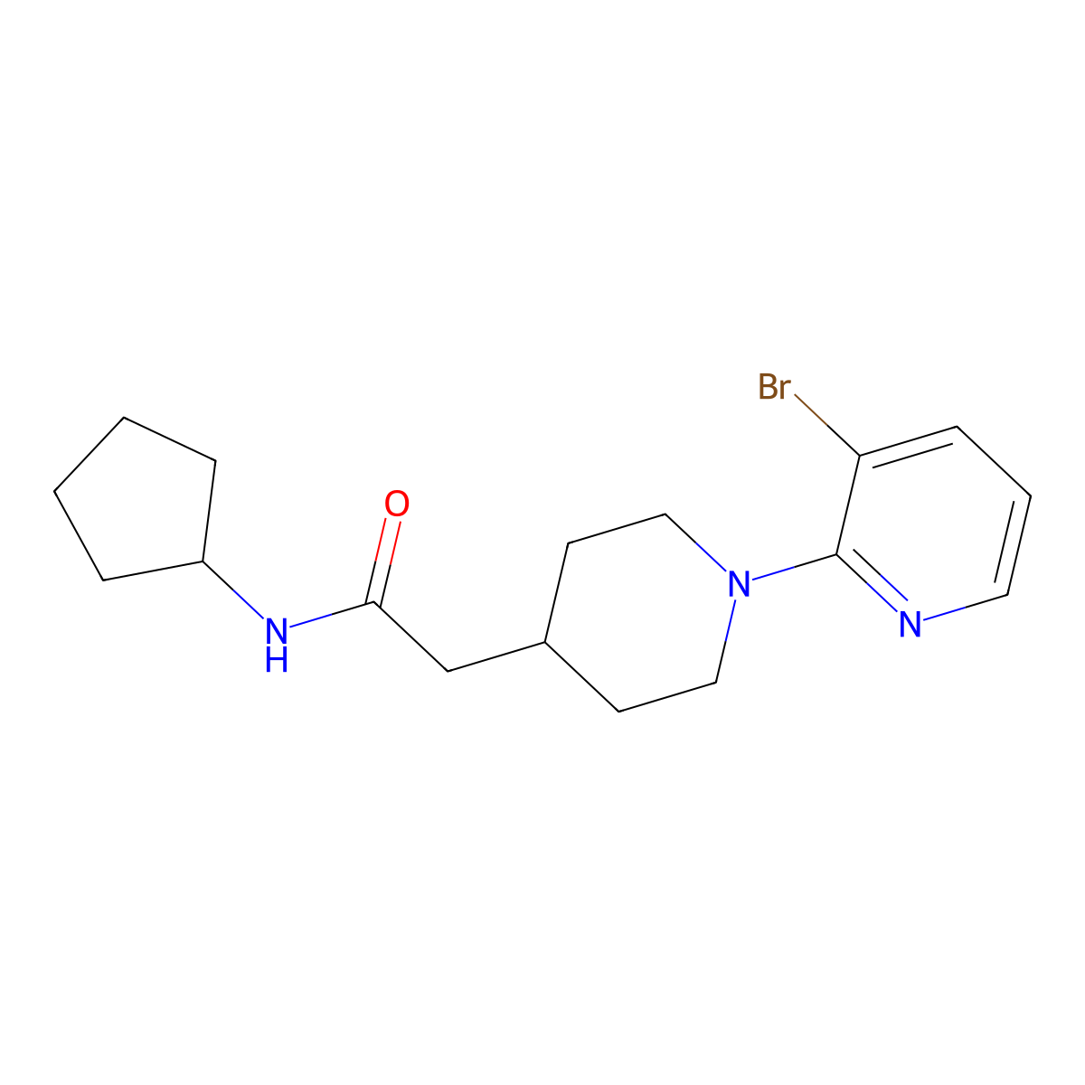 2-[1-(3-bromopyridin-2-yl)piperidin-4-yl]-N-cyclopentylacetamide molecular structure, CAS 3054436-84-6