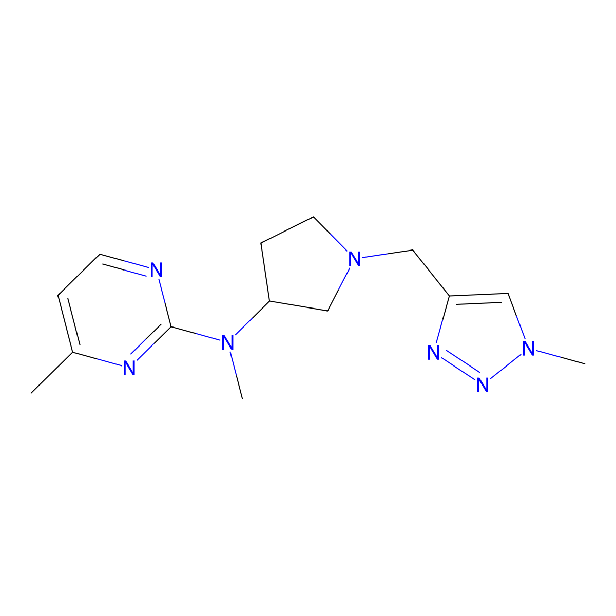 N,4-dimethyl-N-{1-[(1-methyl-1H-1,2,3-triazol-4-yl)methyl]pyrrolidin-3-yl}pyrimidin-2-amine molecular structure, CAS 3054436-86-8