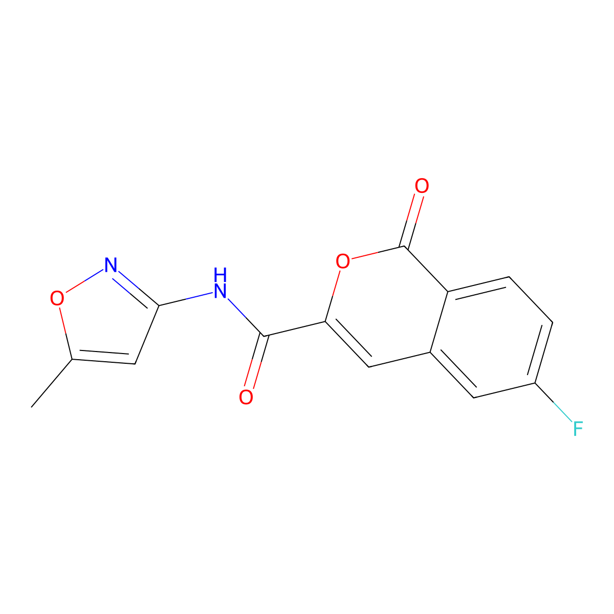 6-fluoro-N-(5-methyl-1,2-oxazol-3-yl)-1-oxo-1H-isochromene-3-carboxamide molecular structure, CAS 3054436-87-9