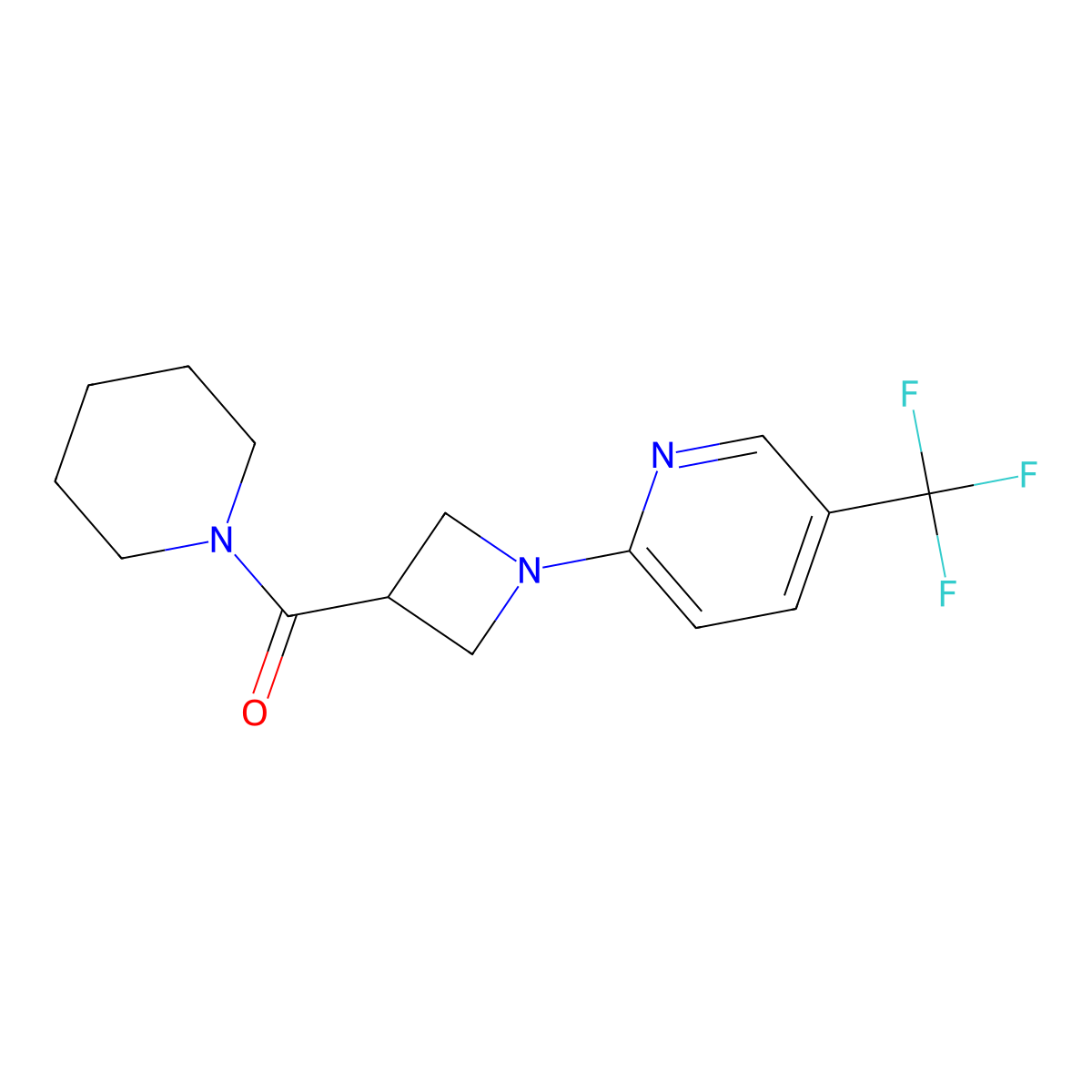 2-[3-(Piperidine-1-carbonyl)azetidin-1-yl]-5-(trifluoromethyl)pyridine molecular structure, CAS 3054436-88-0