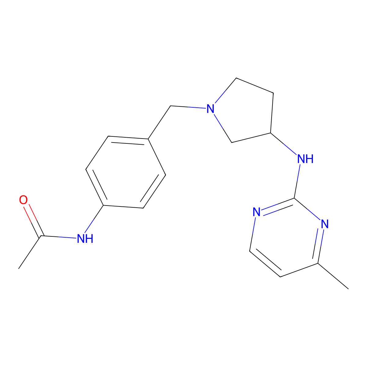 N-[4-({3-[(4-methylpyrimidin-2-yl)amino]pyrrolidin-1-yl}methyl)phenyl]acetamide molecular structure, CAS 3054436-92-6