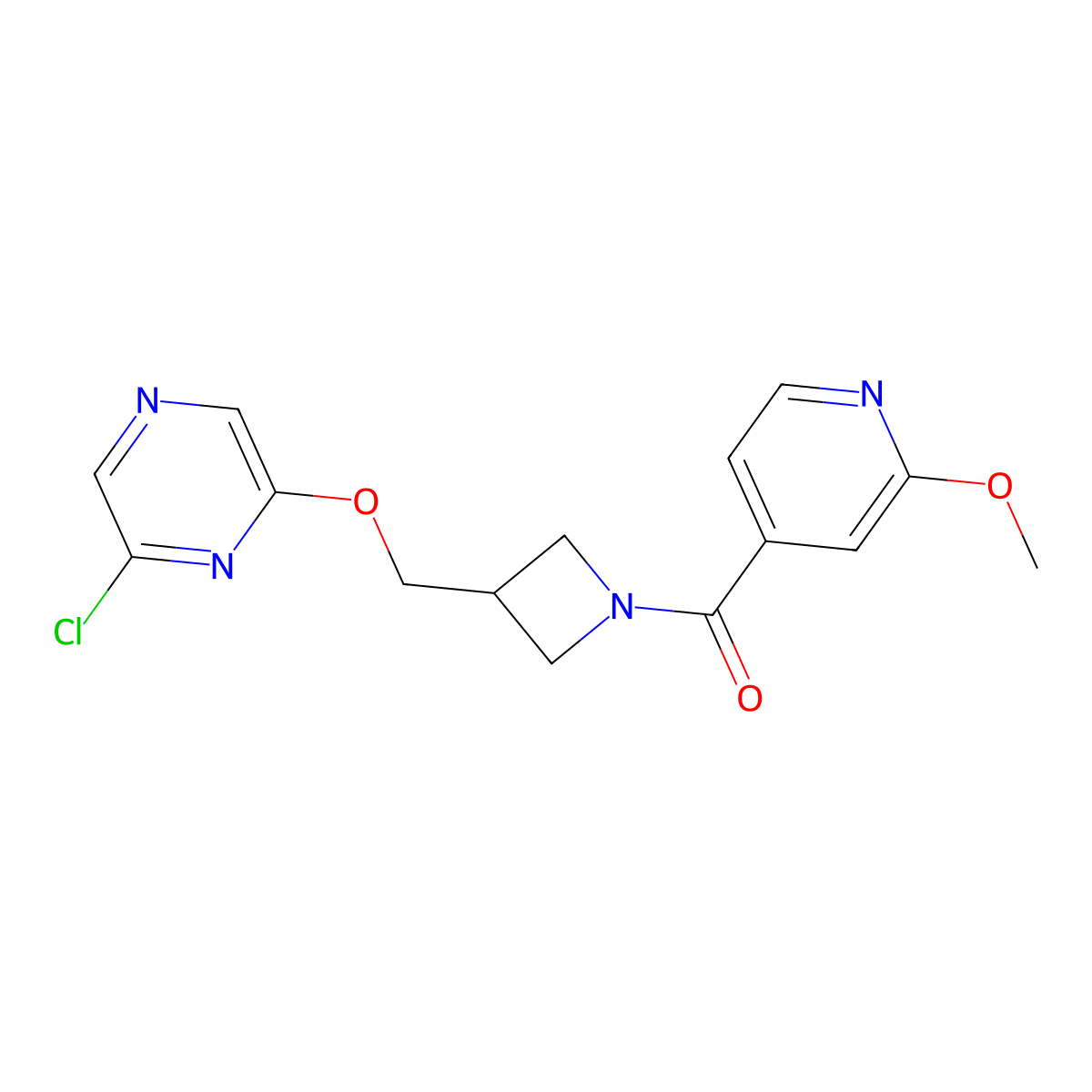 2-Chloro-6-{[1-(2-methoxypyridine-4-carbonyl)azetidin-3-yl]methoxy}pyrazine molecular structure, CAS 3054436-93-7
