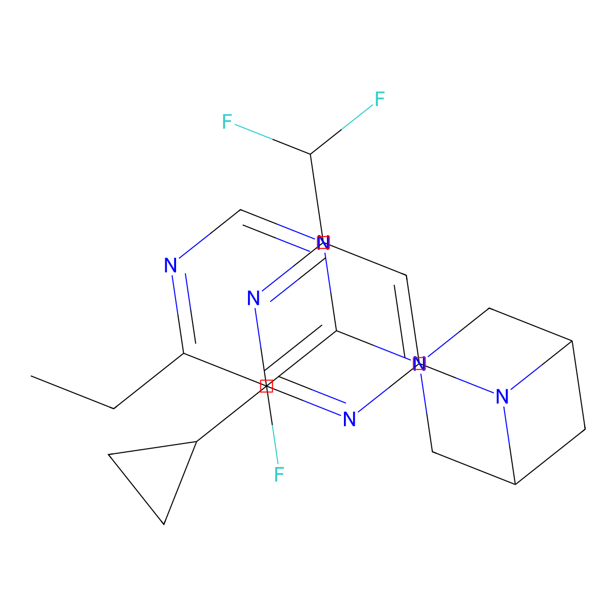 6-[2-Cyclopropyl-6-(difluoromethyl)pyrimidin-4-yl]-3-(6-ethyl-5-fluoropyrimidin-4-yl)-3,6-diazabicyclo[3.1.1]heptane molecular structure, CAS 3054436-99-3
