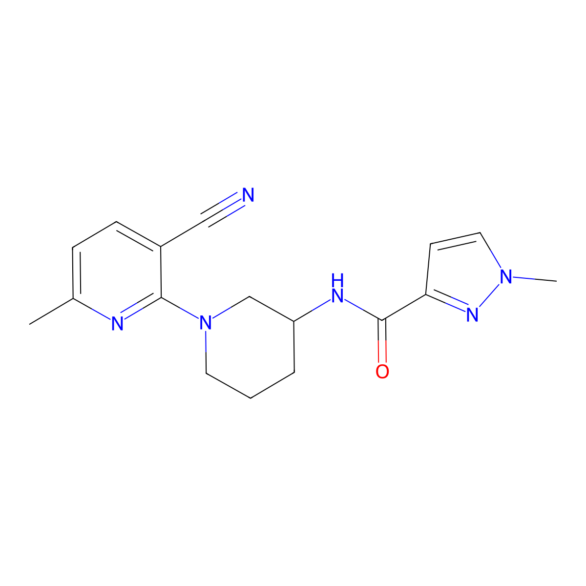 N-[1-(3-cyano-6-methylpyridin-2-yl)piperidin-3-yl]-1-methyl-1H-pyrazole-3-carboxamide molecular structure, CAS 3054437-07-6