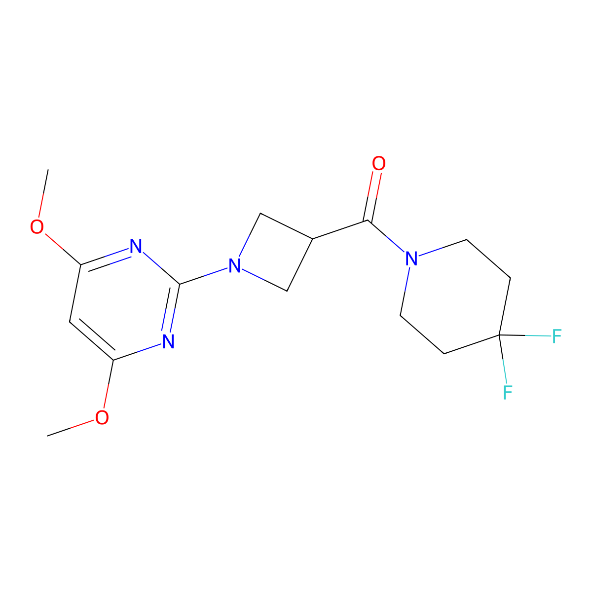 2-[3-(4,4-Difluoropiperidine-1-carbonyl)azetidin-1-yl]-4,6-dimethoxypyrimidine molecular structure, CAS 3054437-08-7