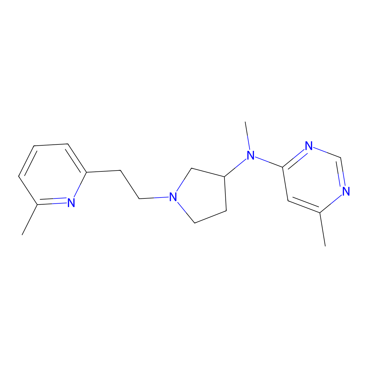 N,6-dimethyl-N-{1-[2-(6-methylpyridin-2-yl)ethyl]pyrrolidin-3-yl}pyrimidin-4-amine molecular structure, CAS 3054437-13-4