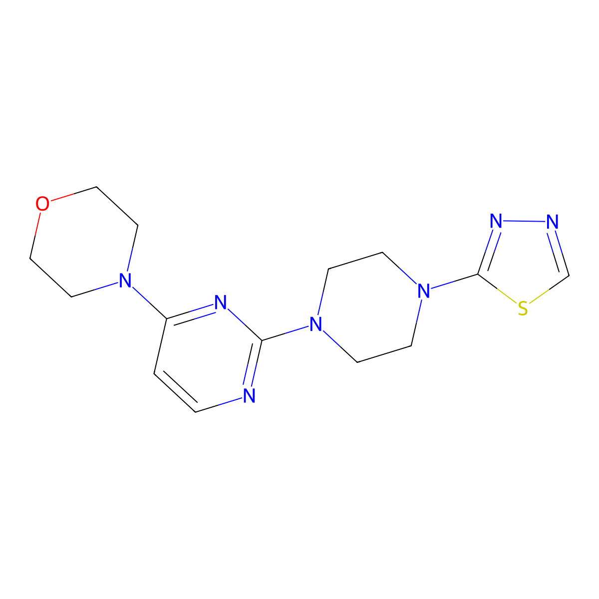 4-{2-[4-(1,3,4-Thiadiazol-2-yl)piperazin-1-yl]pyrimidin-4-yl}morpholine molecular structure, CAS 3054437-14-5