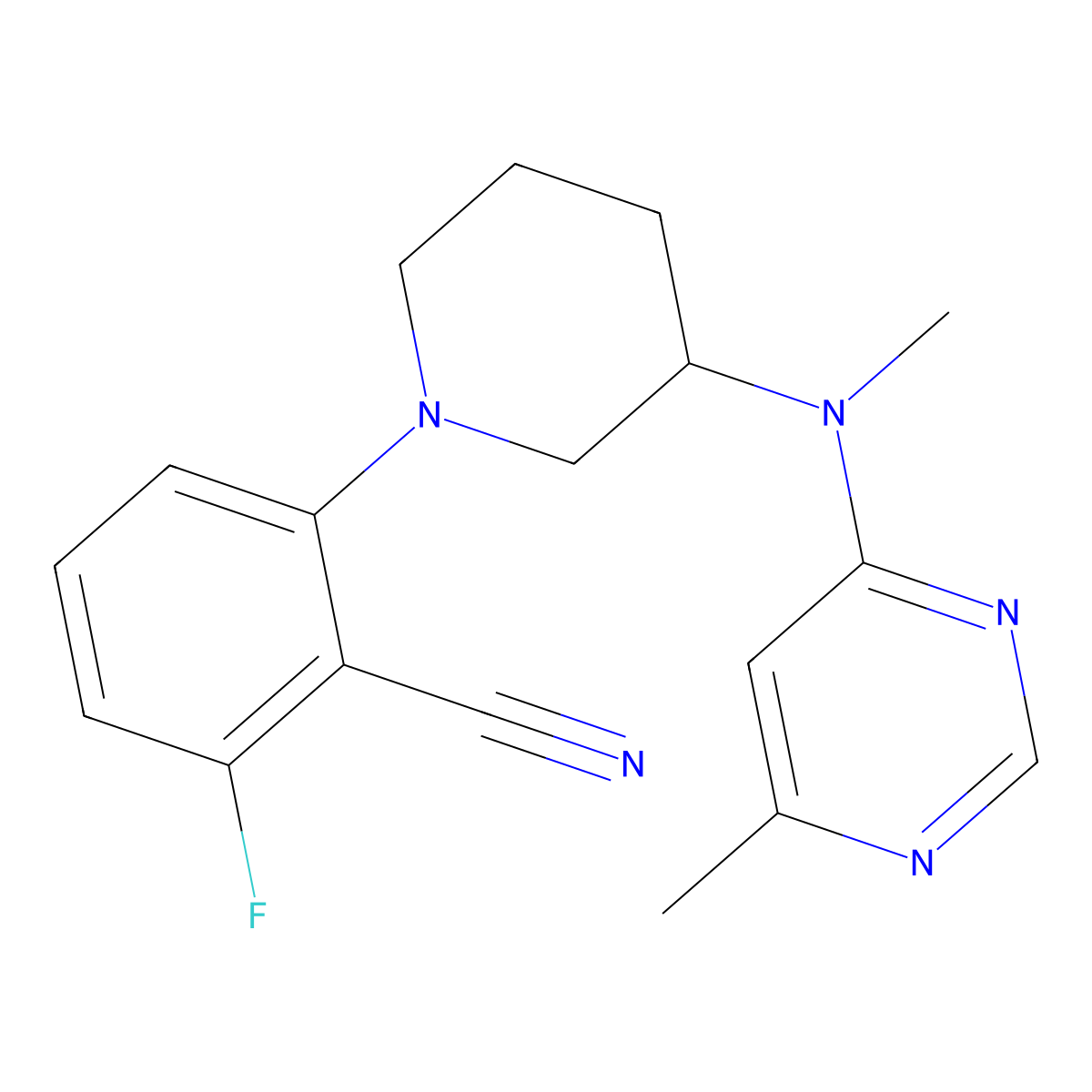 2-Fluoro-6-{3-[methyl(6-methylpyrimidin-4-yl)amino]piperidin-1-yl}benzonitrile molecular structure, CAS 3054437-21-4