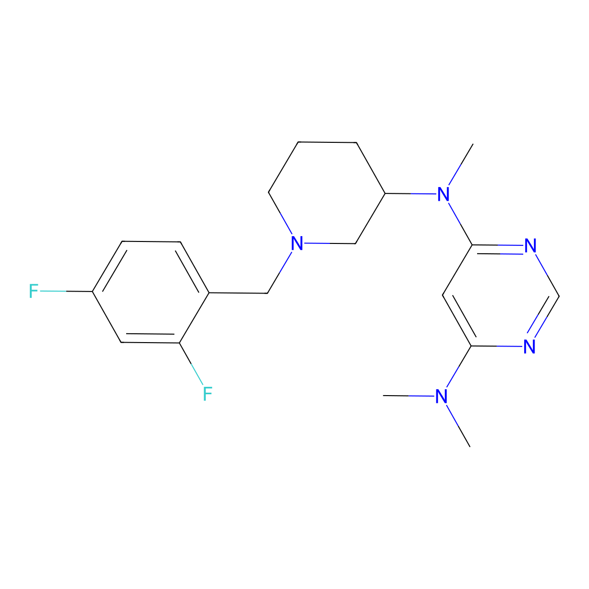 N4-{1-[(2,4-difluorophenyl)methyl]piperidin-3-yl}-N4,N6,N6-trimethylpyrimidine-4,6-diamine molecular structure, CAS 3054437-23-6