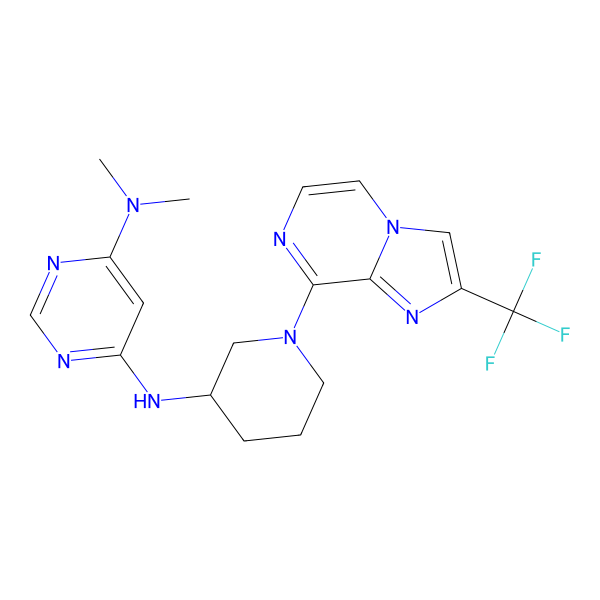 N4,N4-dimethyl-N6-{1-[2-(trifluoromethyl)imidazo[1,2-a]pyrazin-8-yl]piperidin-3-yl}pyrimidine-4,6-diamine molecular structure, CAS 3054437-28-1