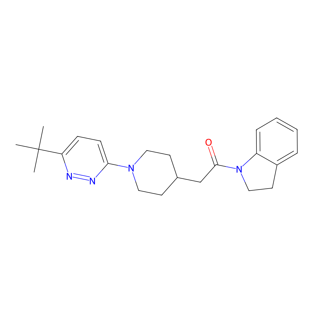 2-[1-(6-tert-butylpyridazin-3-yl)piperidin-4-yl]-1-(2,3-dihydro-1H-indol-1-yl)ethan-1-one molecular structure, CAS 3054437-29-2