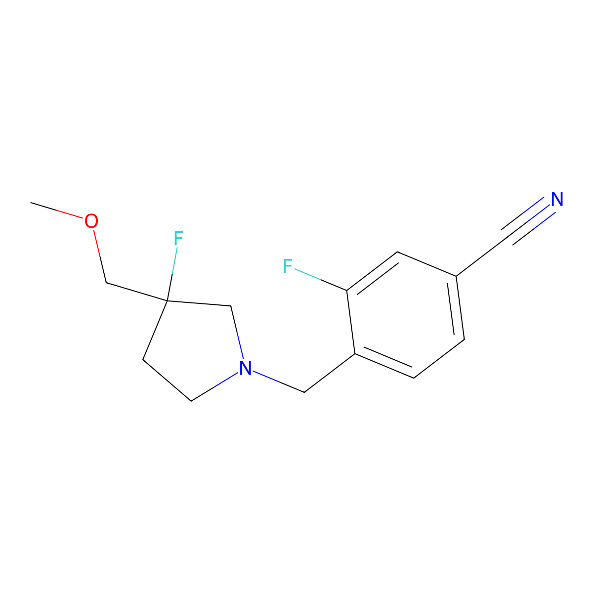 3-Fluoro-4-{[3-fluoro-3-(methoxymethyl)pyrrolidin-1-yl]methyl}benzonitrile molecular structure, CAS 3054437-30-5