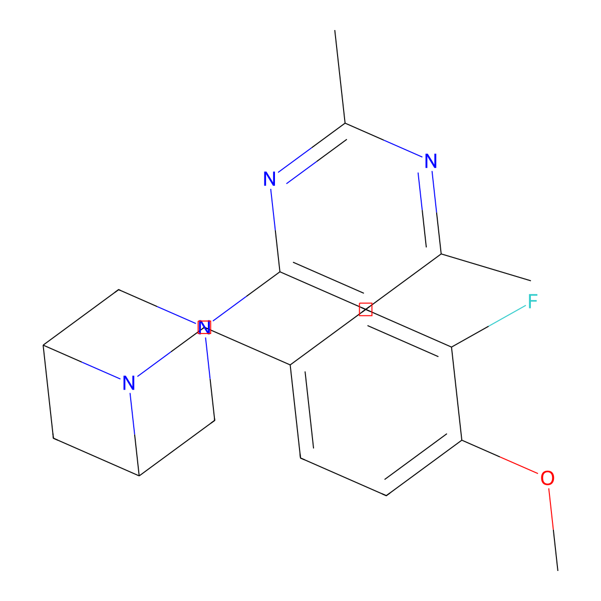 3-(2,6-Dimethylpyrimidin-4-yl)-6-[(3-fluoro-4-methoxyphenyl)methyl]-3,6-diazabicyclo[3.1.1]heptane molecular structure, CAS 3054437-33-8