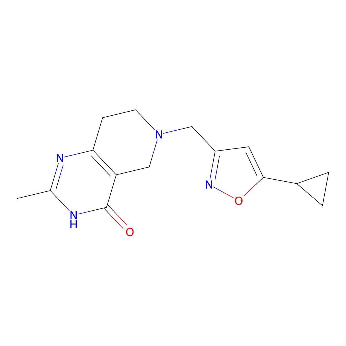 6-[(5-cyclopropyl-1,2-oxazol-3-yl)methyl]-2-methyl-3H,4H,5H,6H,7H,8H-pyrido[4,3-d]pyrimidin-4-one molecular structure, CAS 3054437-34-9