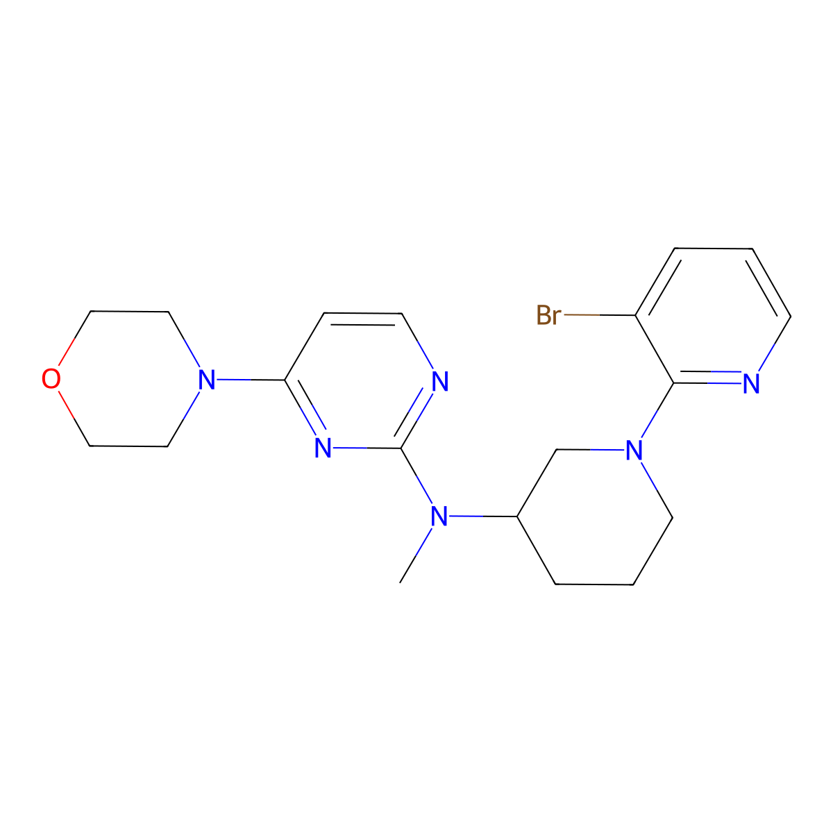 N-[1-(3-bromo-2-pyridinyl)piperidin-3-yl]-N-methyl-4-morpholin-4-ylpyrimidin-2-amine molecular structure, CAS 3054437-36-1