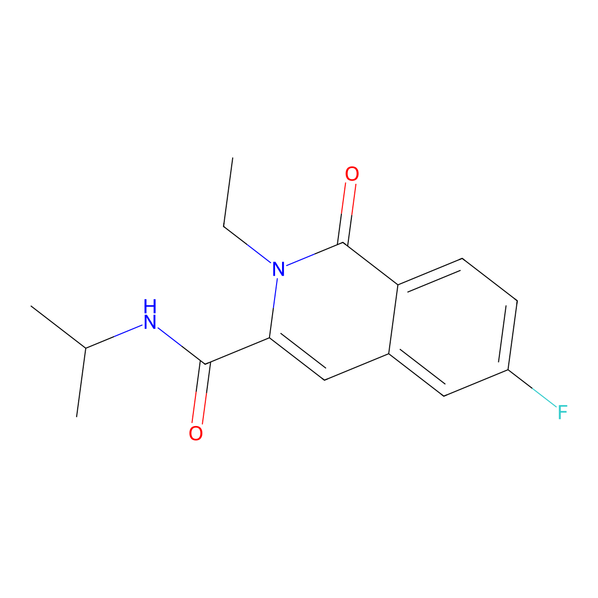 2-ethyl-6-fluoro-1-oxo-N-(propan-2-yl)-1,2-dihydroisoquinoline-3-carboxamide molecular structure, CAS 3054437-41-8