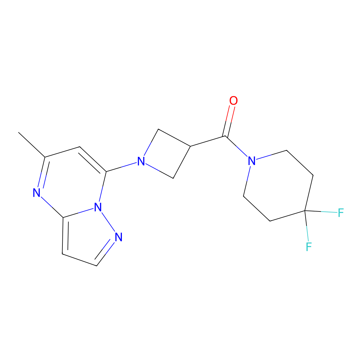 4,4-Difluoro-1-(1-{5-methylpyrazolo[1,5-a]pyrimidin-7-yl}azetidine-3-carbonyl)piperidine molecular structure, CAS 3054437-45-2