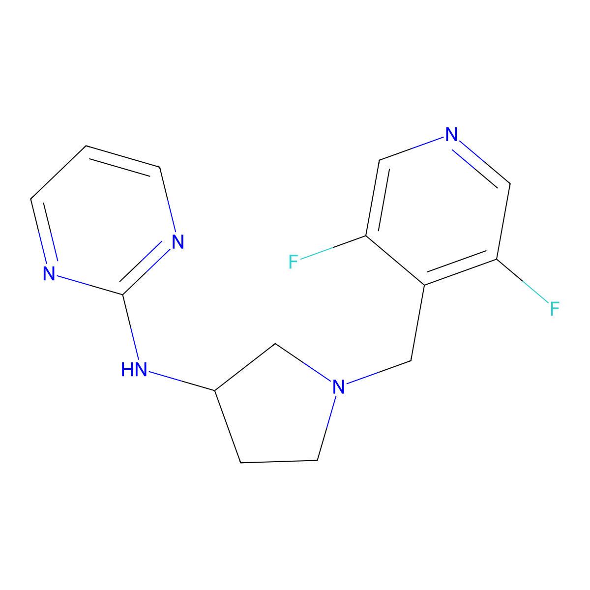 N-{1-[(3,5-difluoropyridin-4-yl)methyl]pyrrolidin-3-yl}pyrimidin-2-amine molecular structure, CAS 3054437-47-4