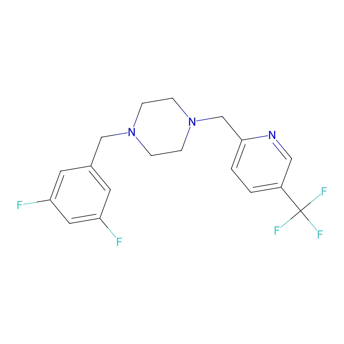 1-[(3,5-Difluorophenyl)methyl]-4-{[5-(trifluoromethyl)pyridin-2-yl]methyl}piperazine molecular structure, CAS 3054437-48-5