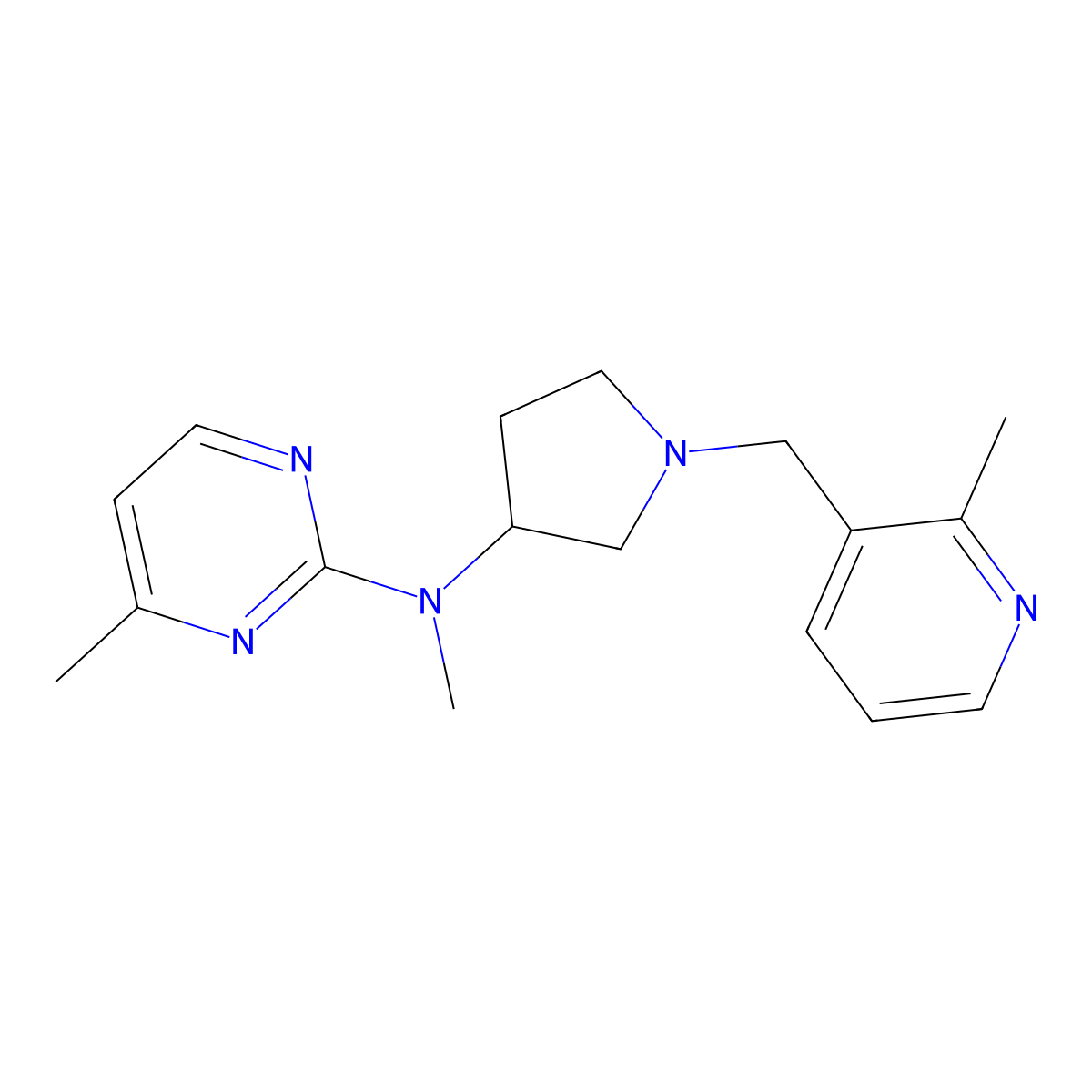 N,4-dimethyl-N-{1-[(2-methylpyridin-3-yl)methyl]pyrrolidin-3-yl}pyrimidin-2-amine molecular structure, CAS 3054437-49-6