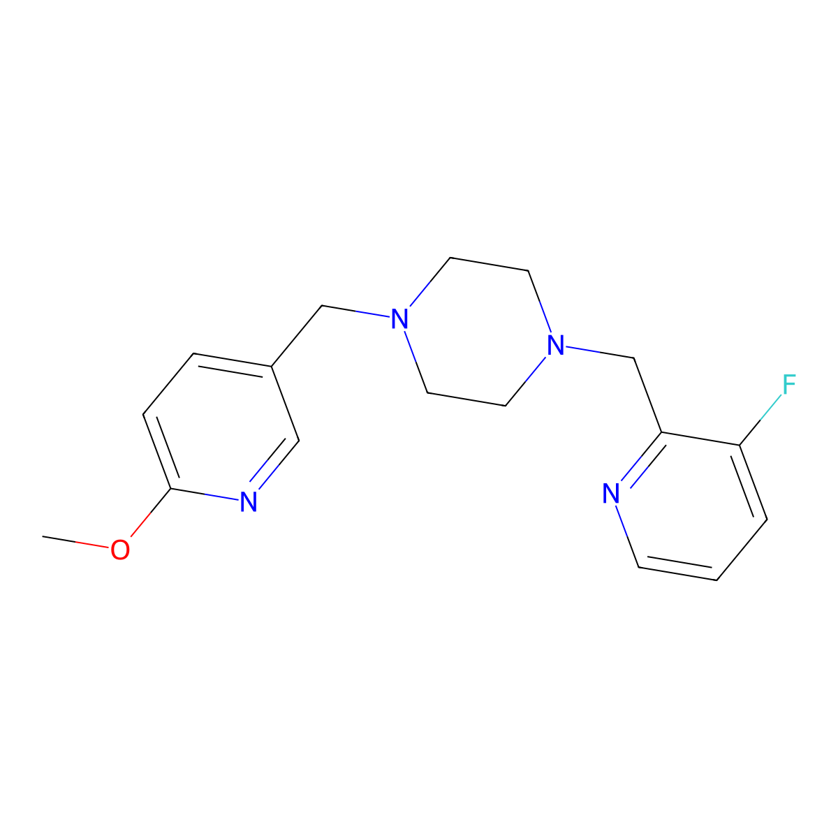 1-[(3-Fluoropyridin-2-yl)methyl]-4-[(6-methoxypyridin-3-yl)methyl]piperazine molecular structure, CAS 3054437-52-1