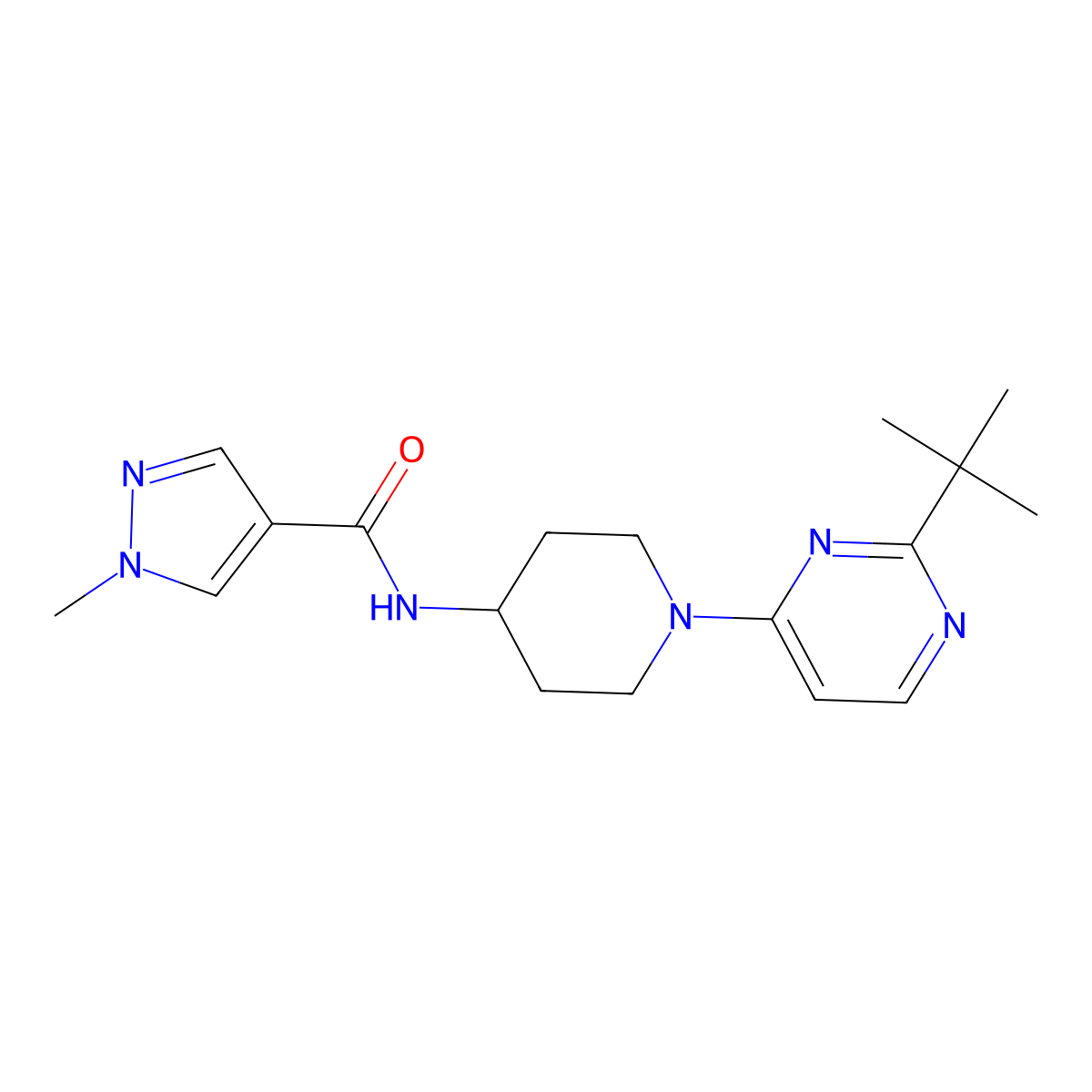 N-[1-(2-tert-butylpyrimidin-4-yl)piperidin-4-yl]-1-methyl-1H-pyrazole-4-carboxamide molecular structure, CAS 3054437-57-6