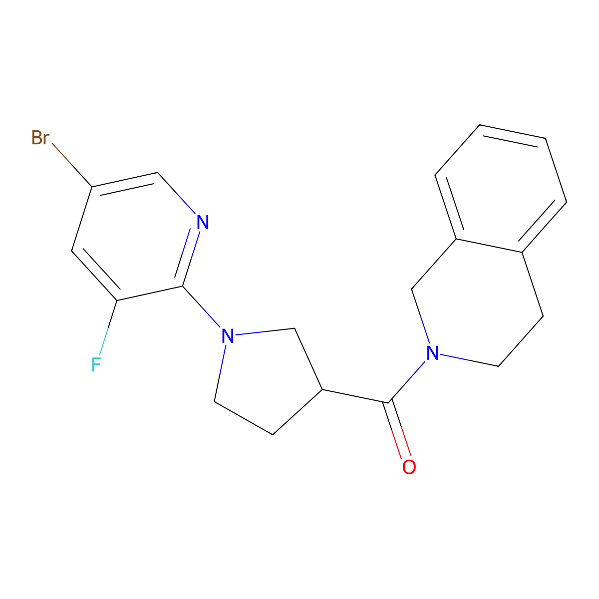 2-[1-(5-Bromo-3-fluoropyridin-2-yl)pyrrolidine-3-carbonyl]-1,2,3,4-tetrahydroisoquinoline molecular structure, CAS 3054437-58-7