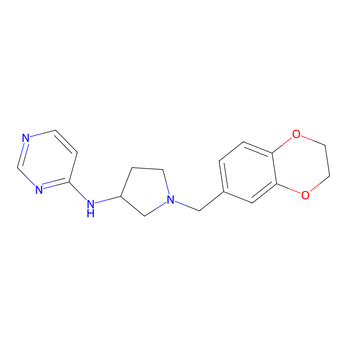 N-{1-[(2,3-dihydro-1,4-benzodioxin-6-yl)methyl]pyrrolidin-3-yl}pyrimidin-4-amine molecular structure, CAS 3054437-59-8