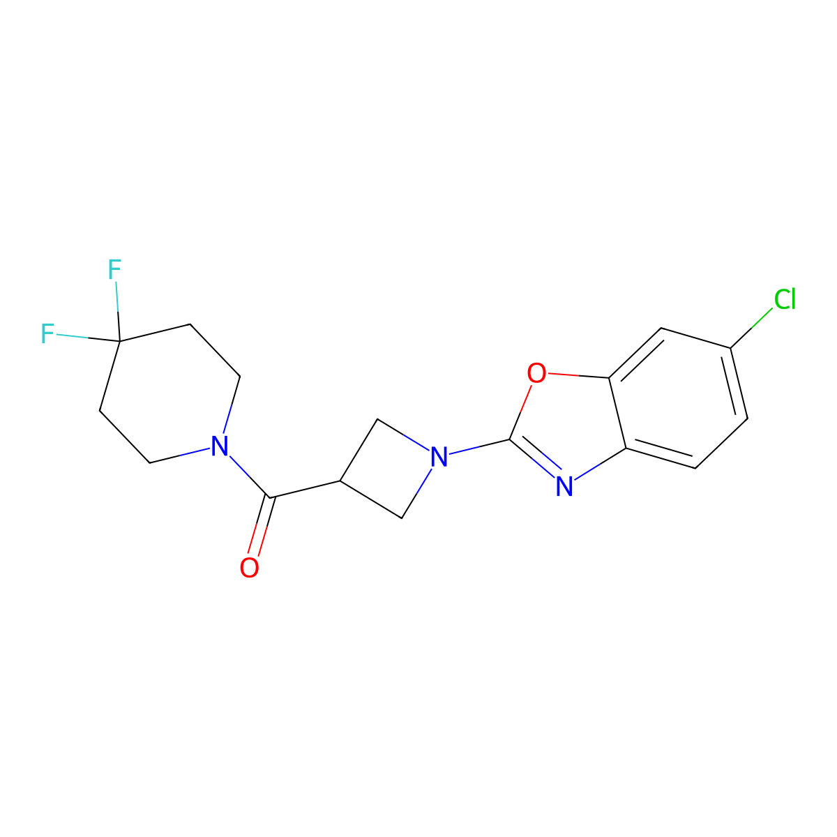 6-Chloro-2-[3-(4,4-difluoropiperidine-1-carbonyl)azetidin-1-yl]-1,3-benzoxazole molecular structure, CAS 3054437-60-1