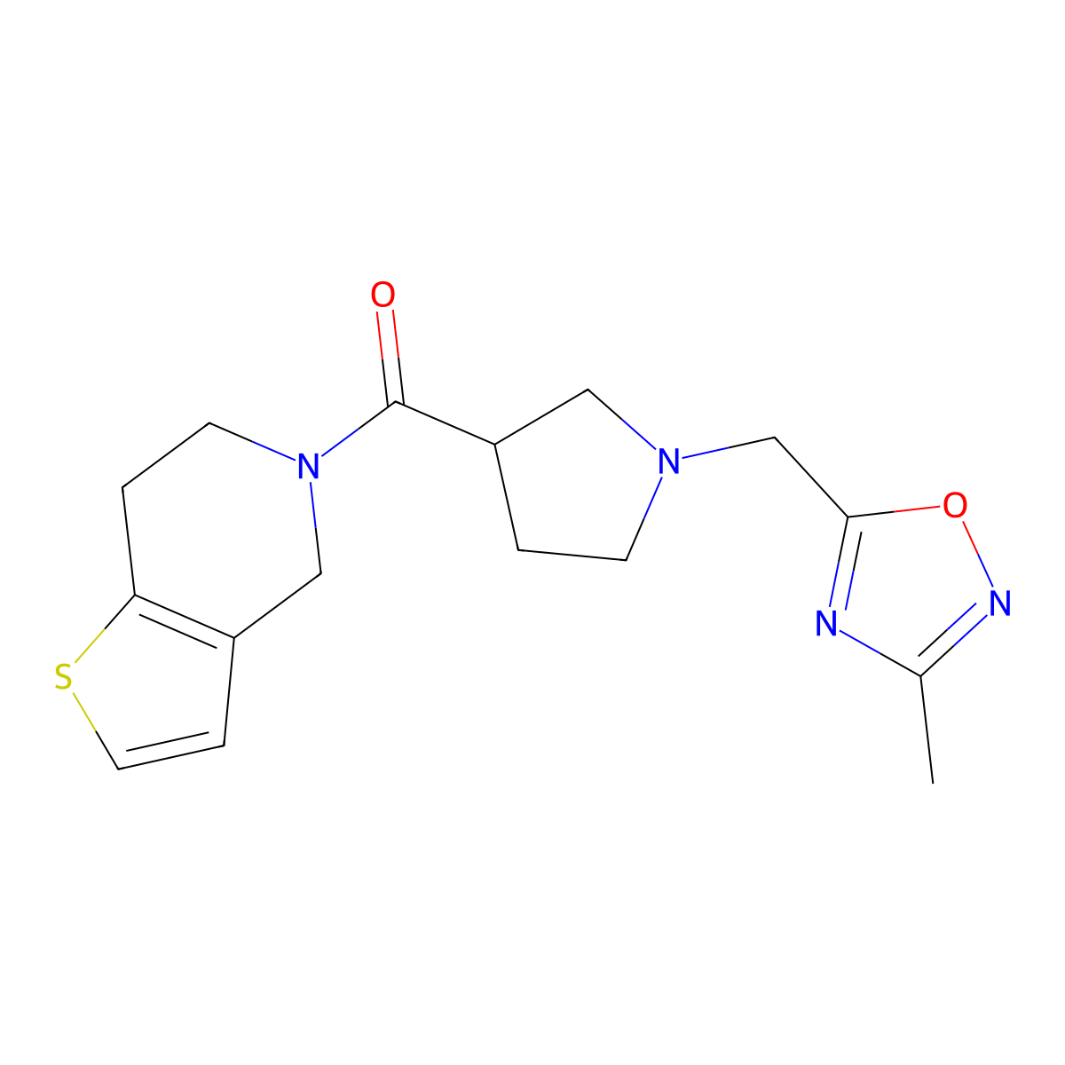 3-methyl-5-[(3-{4H,5H,6H,7H-thieno[3,2-c]pyridine-5-carbonyl}pyrrolidin-1-yl)methyl]-1,2,4-oxadiazole molecular structure, CAS 3054437-62-3