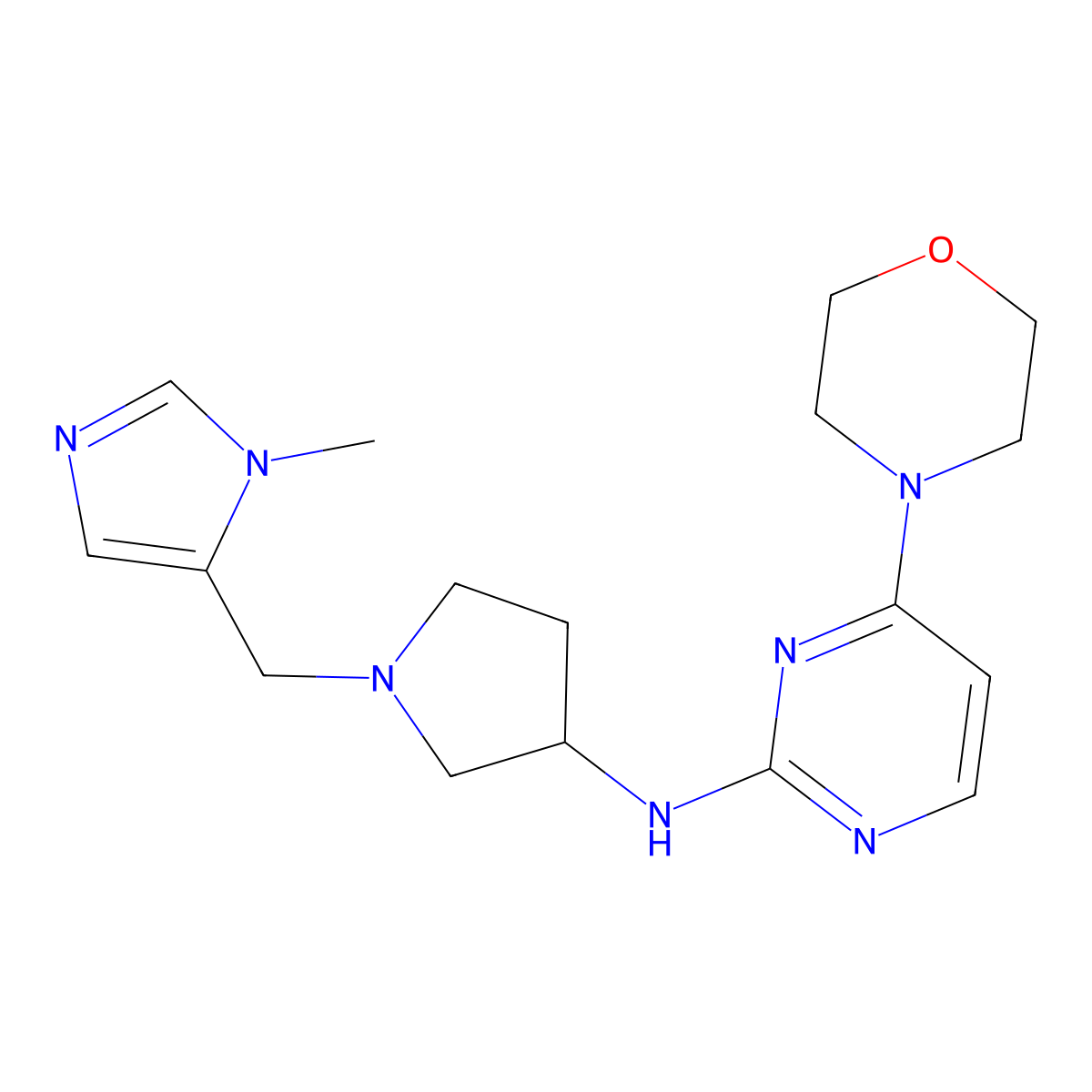 N-{1-[(1-methyl-1H-imidazol-5-yl)methyl]pyrrolidin-3-yl}-4-(morpholin-4-yl)pyrimidin-2-amine molecular structure, CAS 3054437-64-5