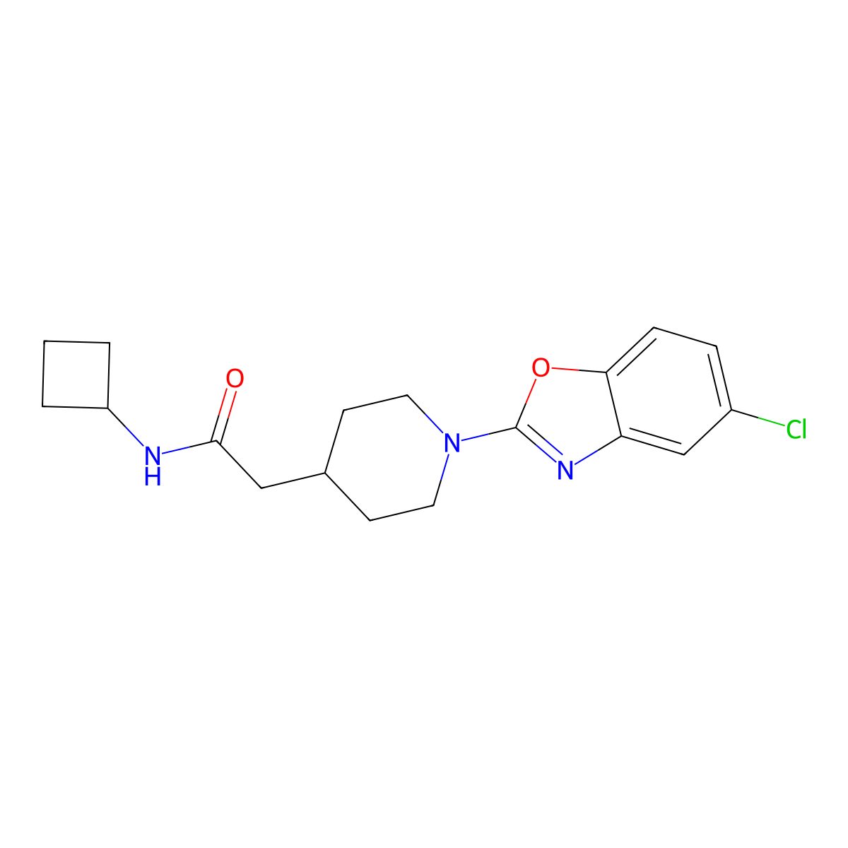 2-[1-(5-chloro-1,3-benzoxazol-2-yl)piperidin-4-yl]-N-cyclobutylacetamide molecular structure, CAS 3054437-65-6