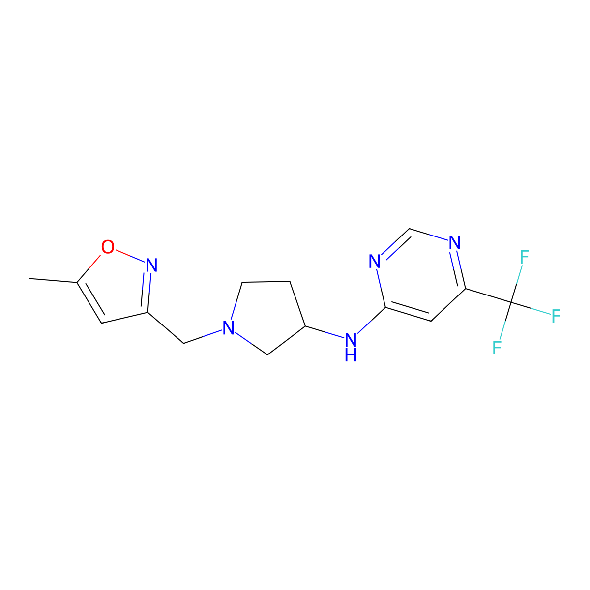 N-{1-[(5-methyl-1,2-oxazol-3-yl)methyl]pyrrolidin-3-yl}-6-(trifluoromethyl)pyrimidin-4-amine molecular structure, CAS 3054437-66-7