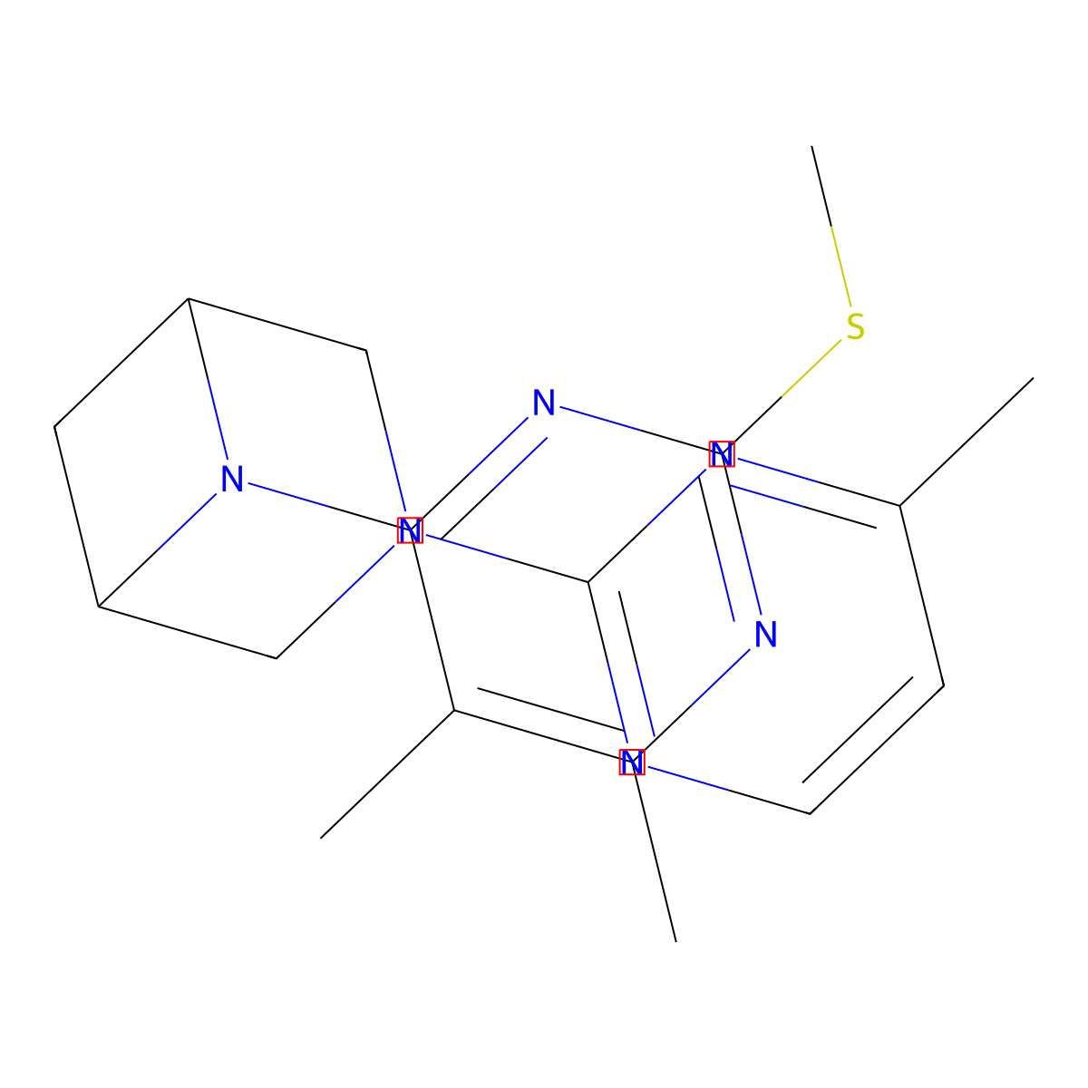 6-[5,6-Dimethyl-2-(methylsulfanyl)pyrimidin-4-yl]-3-(4-methylpyrimidin-2-yl)-3,6-diazabicyclo[3.1.1]heptane molecular structure, CAS 3054437-72-5