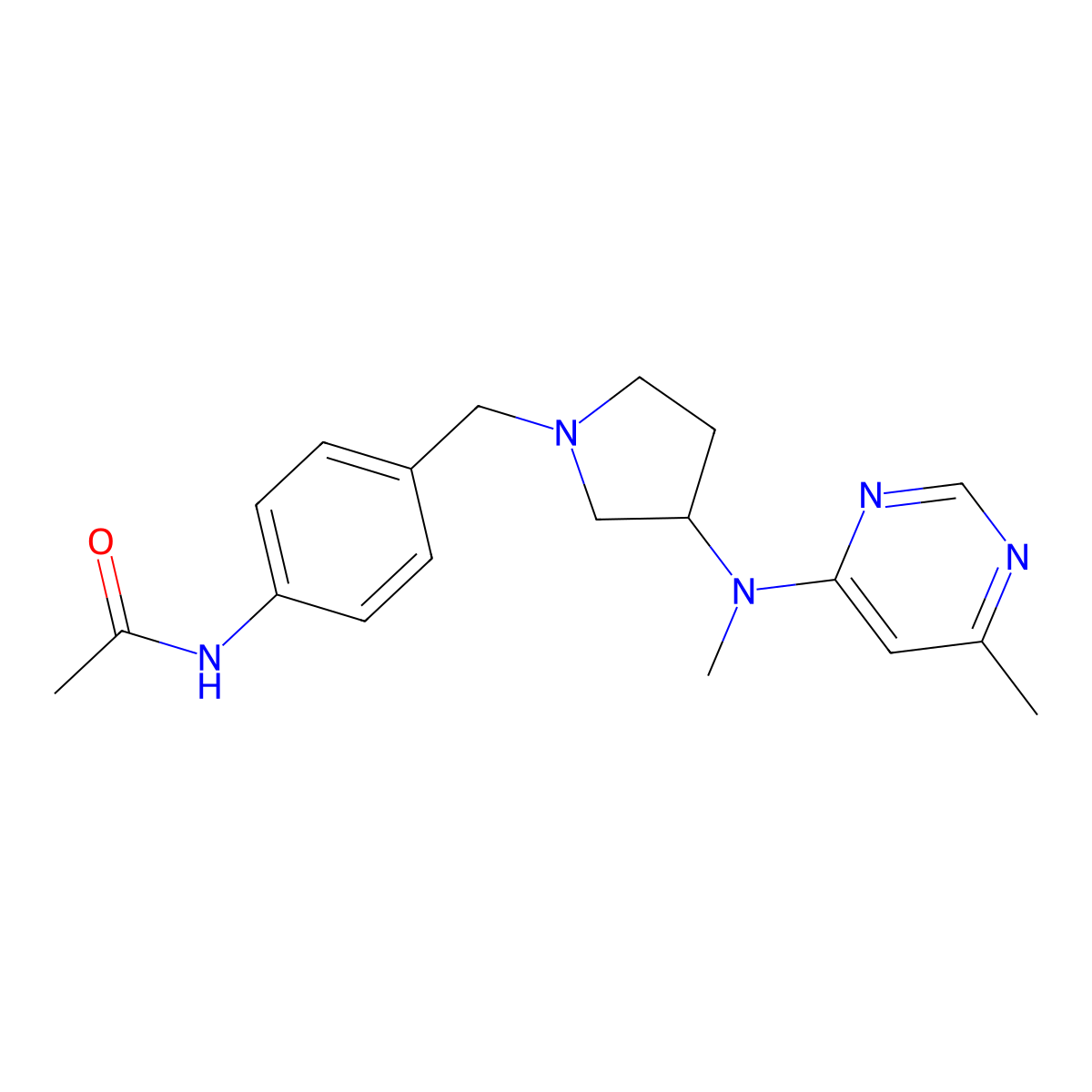 N-[4-({3-[methyl(6-methylpyrimidin-4-yl)amino]pyrrolidin-1-yl}methyl)phenyl]acetamide molecular structure, CAS 3054437-80-5