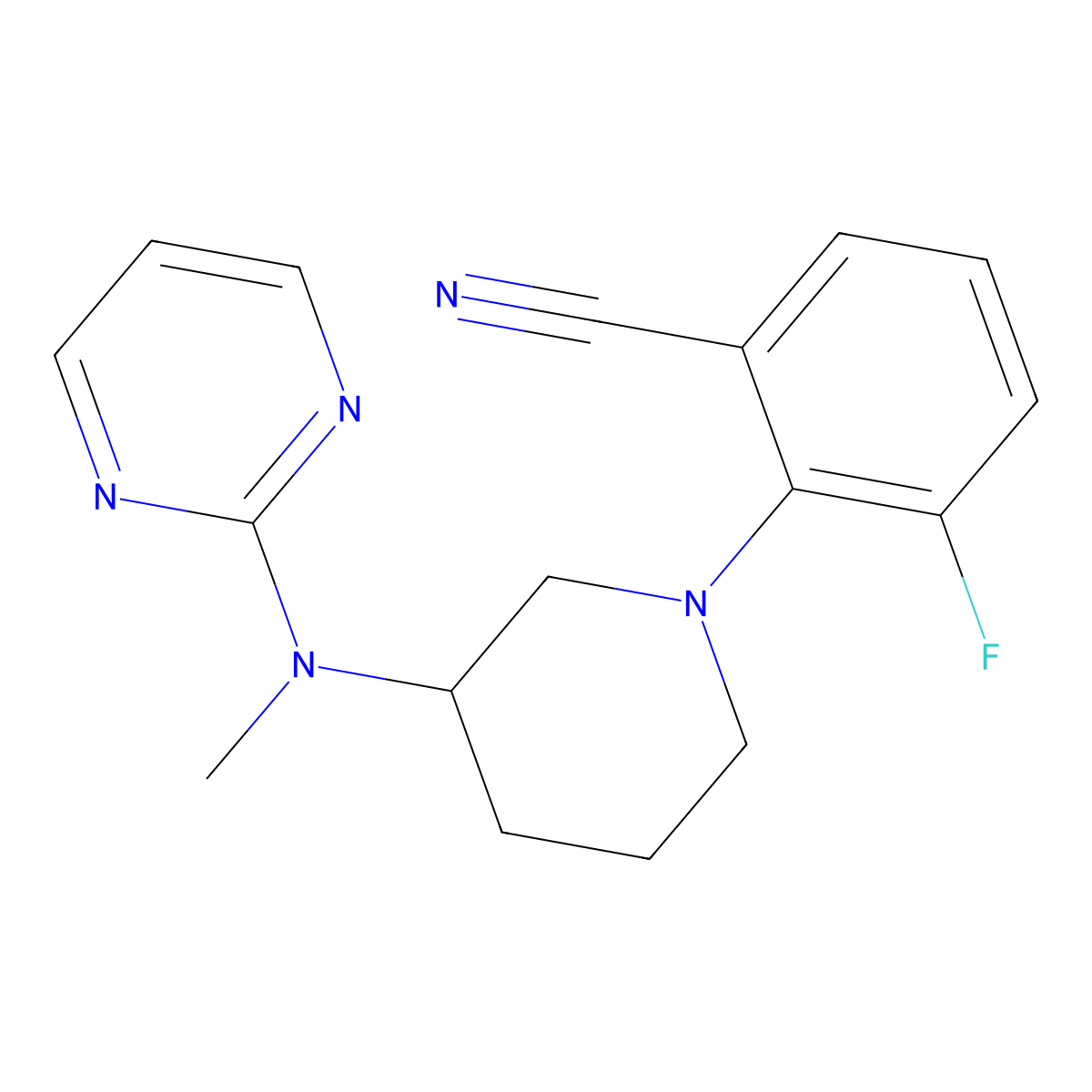 3-Fluoro-2-{3-[methyl(pyrimidin-2-yl)amino]piperidin-1-yl}benzonitrile molecular structure, CAS 3054437-86-1