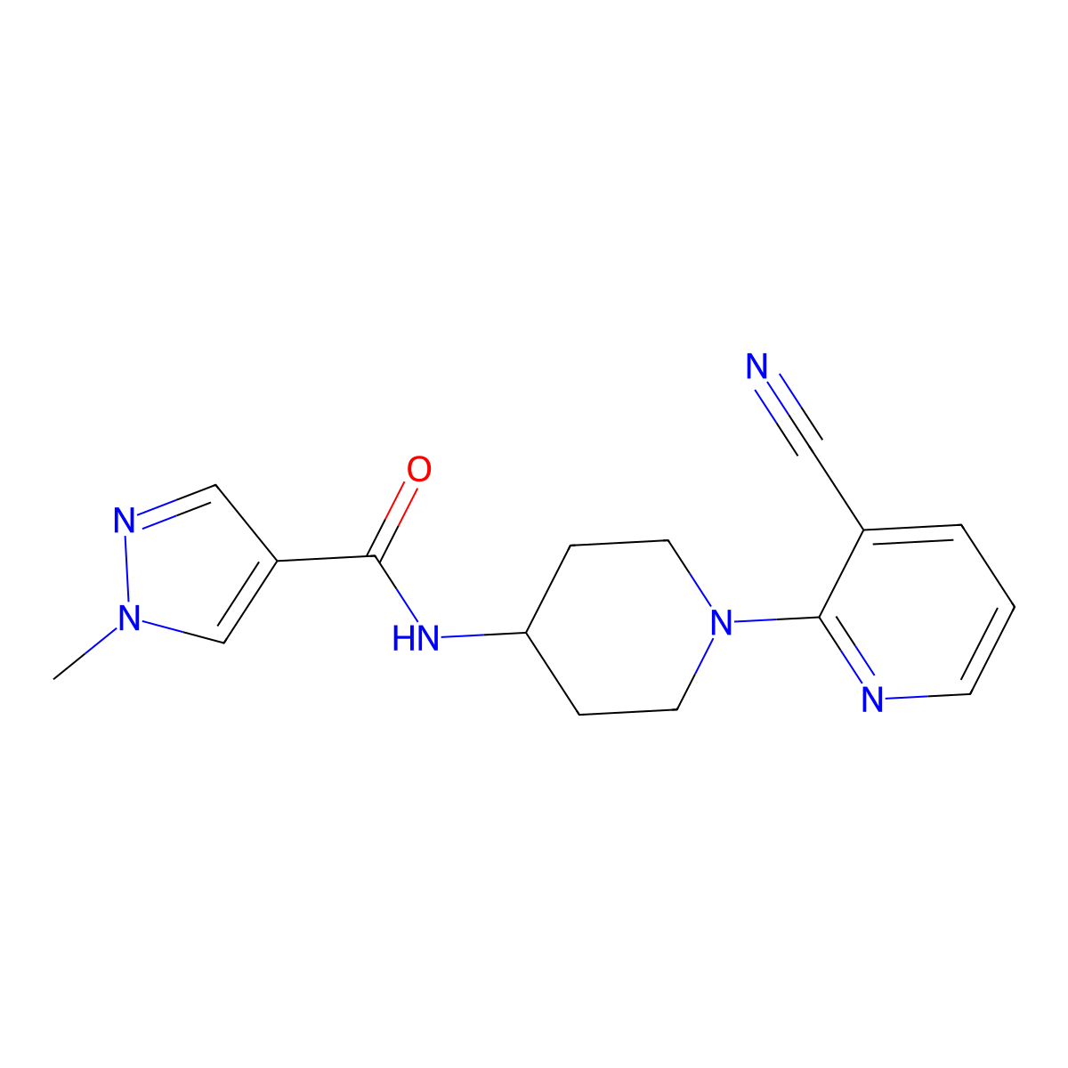 N-[1-(3-cyanopyridin-2-yl)piperidin-4-yl]-1-methylpyrazole-4-carboxamide molecular structure, CAS 3054437-89-4