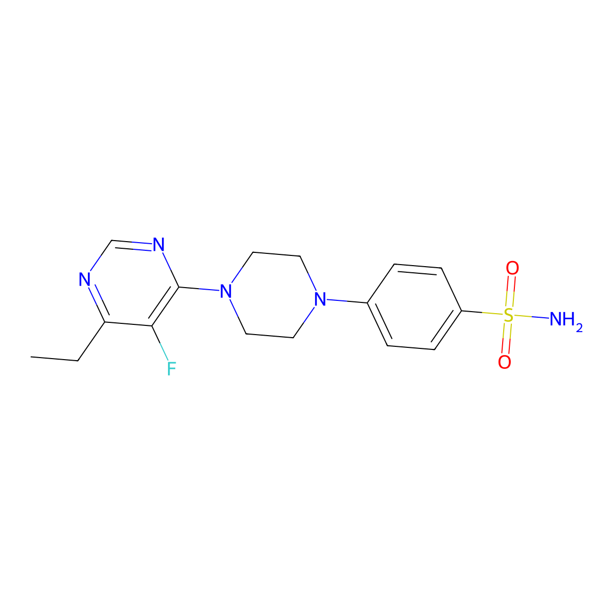 4-[4-(6-Ethyl-5-fluoropyrimidin-4-yl)piperazin-1-yl]benzene-1-sulfonamide molecular structure, CAS 3054437-90-7