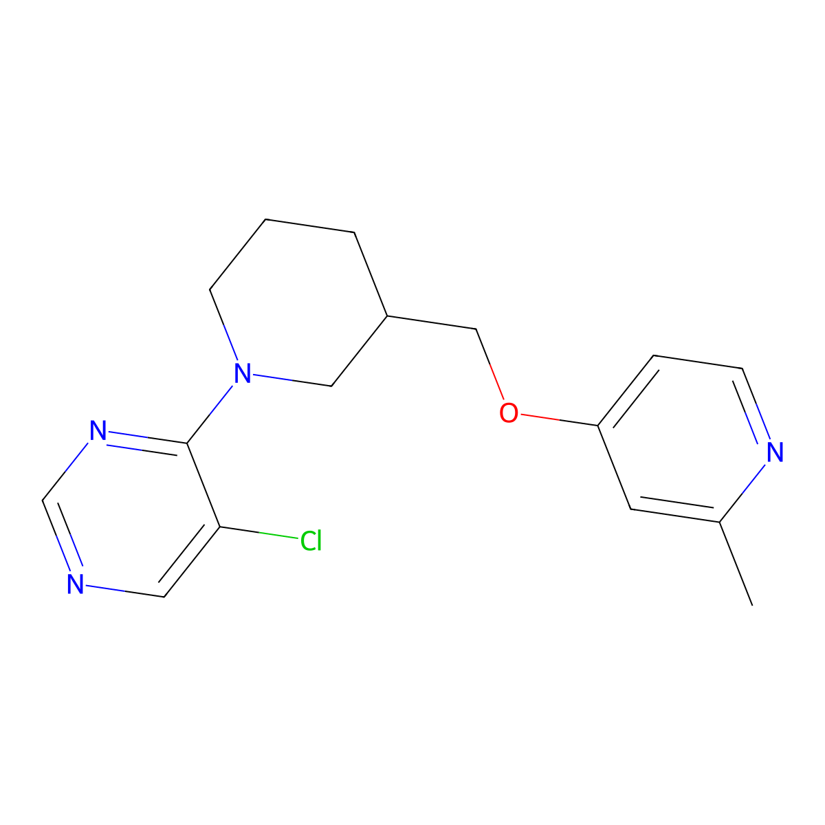 5-Chloro-4-(3-{[(2-methylpyridin-4-yl)oxy]methyl}piperidin-1-yl)pyrimidine molecular structure, CAS 3054437-93-0