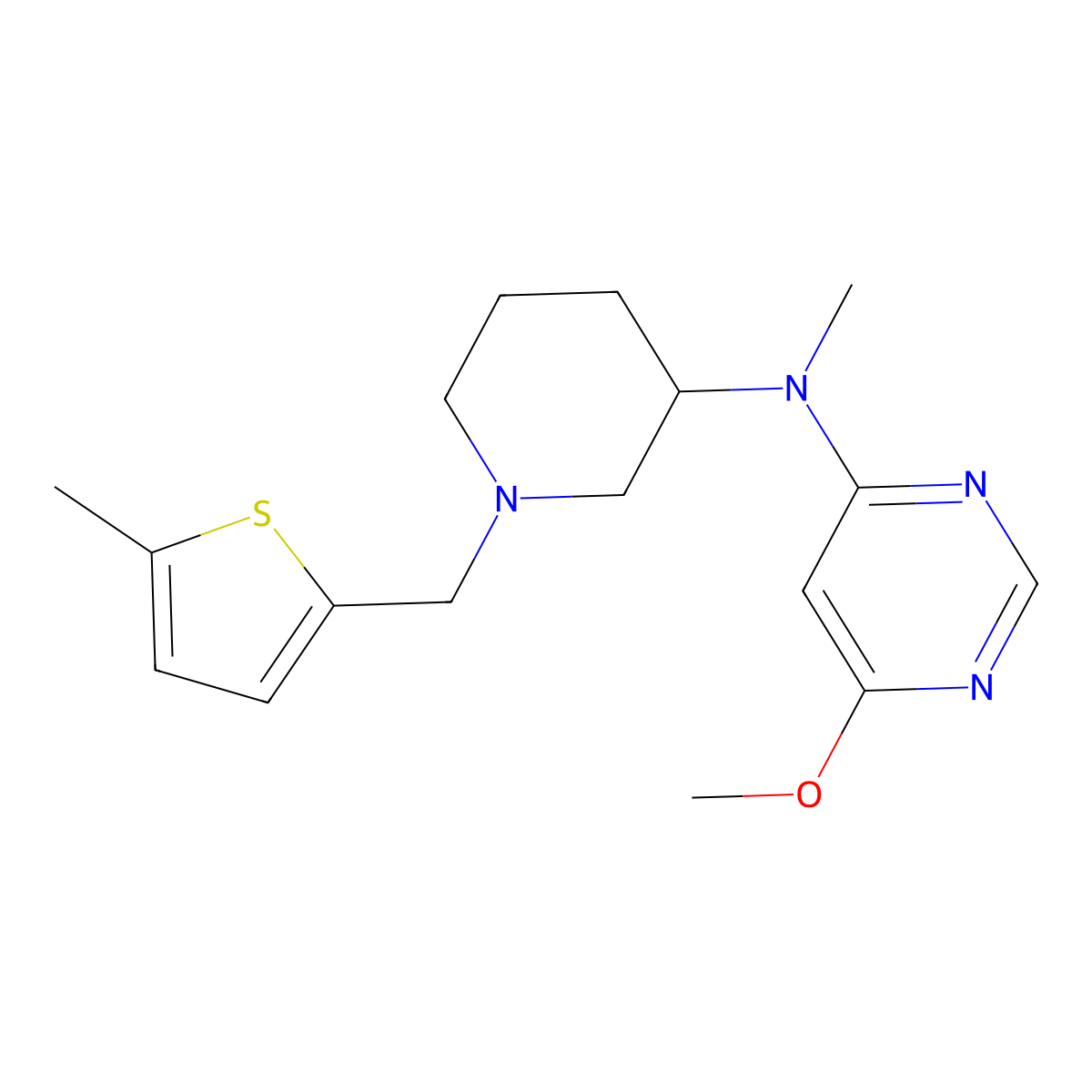 6-methoxy-N-methyl-N-{1-[(5-methylthiophen-2-yl)methyl]piperidin-3-yl}pyrimidin-4-amine molecular structure, CAS 3054437-99-6