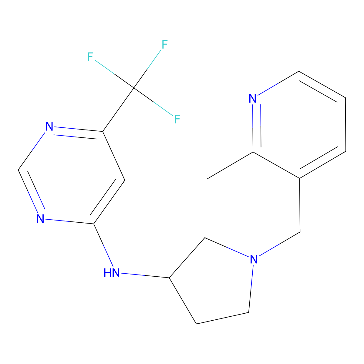 N-{1-[(2-methylpyridin-3-yl)methyl]pyrrolidin-3-yl}-6-(trifluoromethyl)pyrimidin-4-amine molecular structure, CAS 3054438-00-2