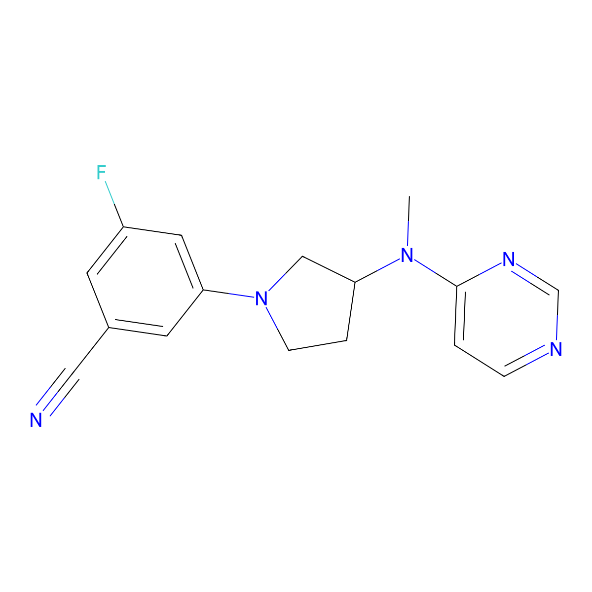 3-Fluoro-5-{3-[methyl(pyrimidin-4-yl)amino]pyrrolidin-1-yl}benzonitrile molecular structure, CAS 3054438-05-7