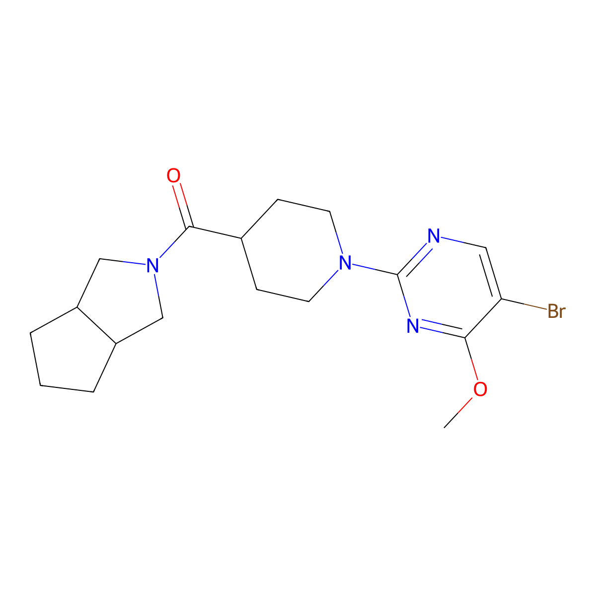5-Bromo-4-methoxy-2-(4-{octahydrocyclopenta[c]pyrrole-2-carbonyl}piperidin-1-yl)pyrimidine molecular structure, CAS 3054438-09-1