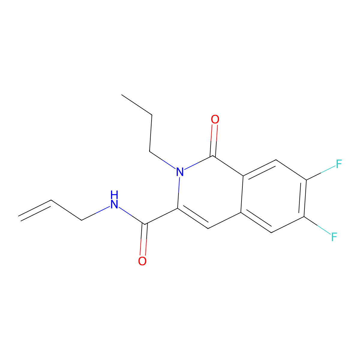 6,7-difluoro-1-oxo-N-prop-2-enyl-2-propylisoquinoline-3-carboxamide molecular structure, CAS 3054438-11-5