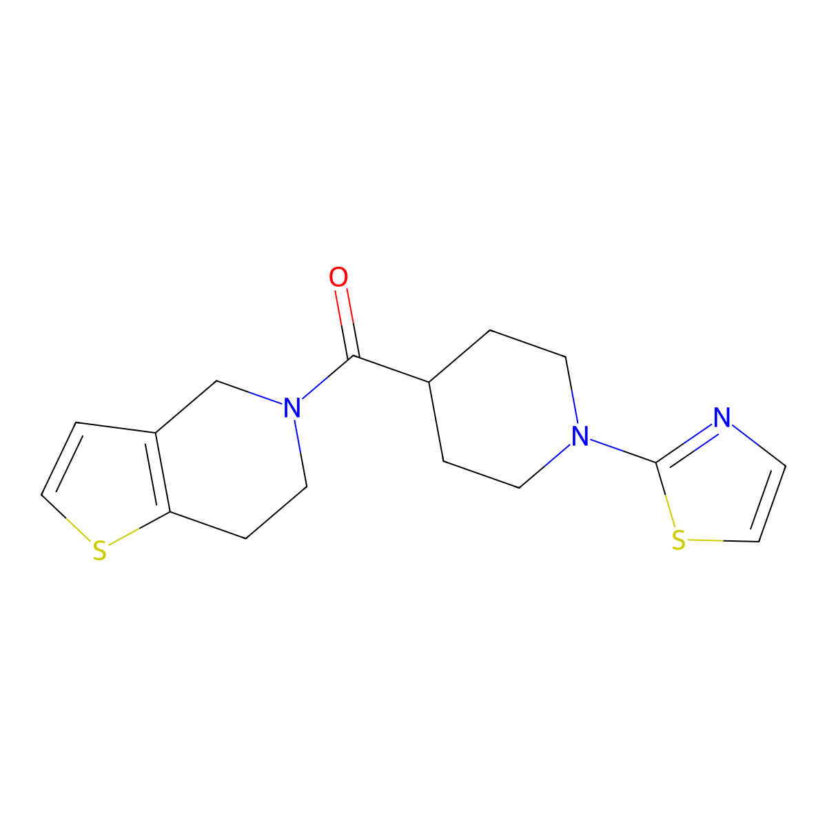 1-(1,3-thiazol-2-yl)-4-{4H,5H,6H,7H-thieno[3,2-c]pyridine-5-carbonyl}piperidine molecular structure, CAS 3054443-52-3