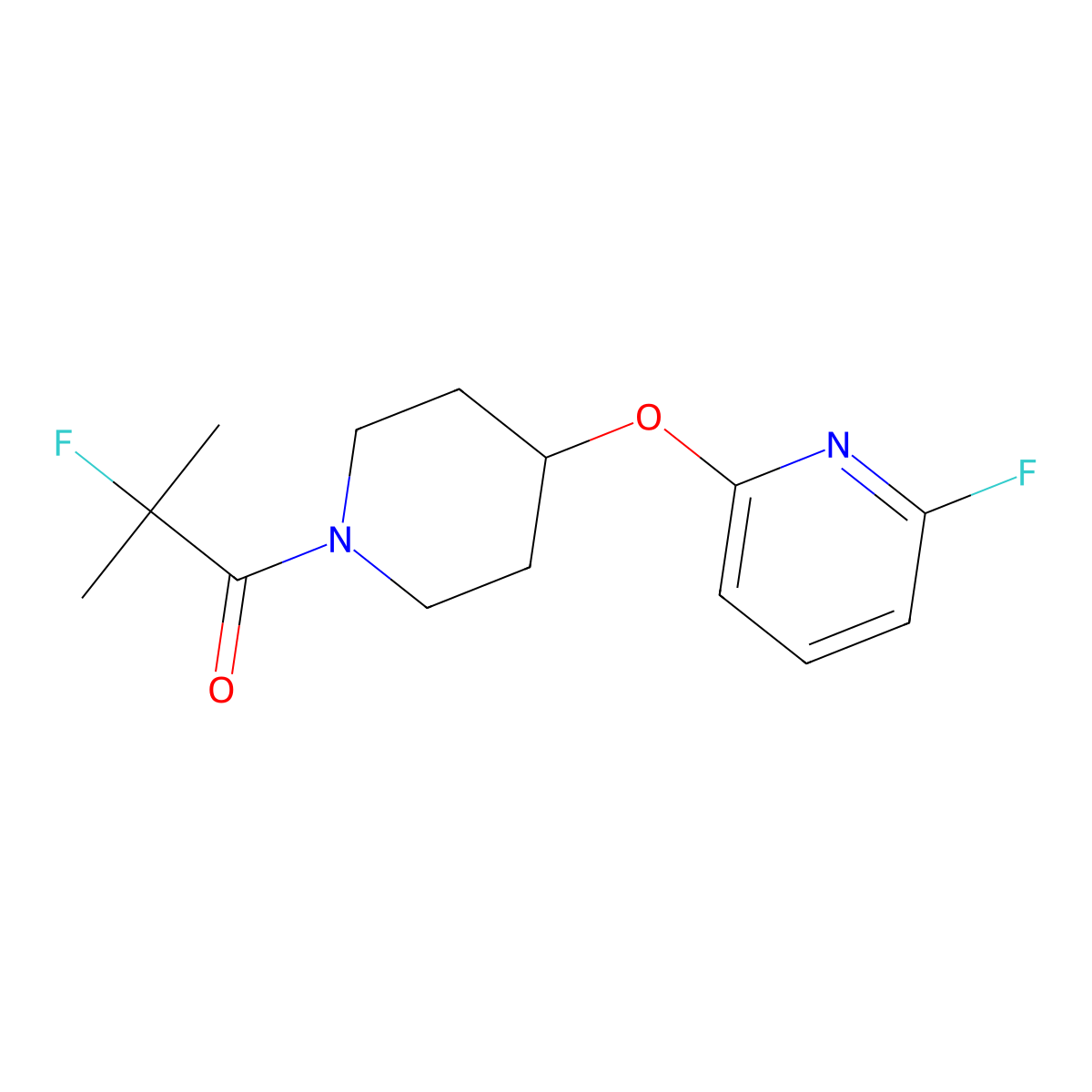 2-Fluoro-1-{4-[(6-fluoropyridin-2-yl)oxy]piperidin-1-yl}-2-methylpropan-1-one molecular structure, CAS 3054443-57-8