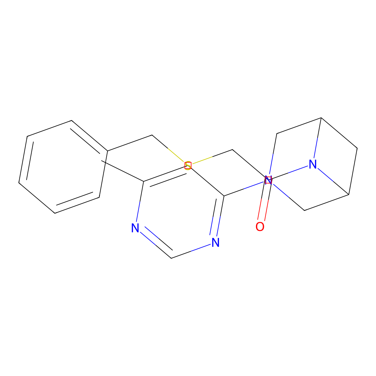 2-(Benzylsulfanyl)-1-[3-(6-methylpyrimidin-4-yl)-3,6-diazabicyclo[3.1.1]heptan-6-yl]ethan-1-one molecular structure, CAS 3054443-67-0